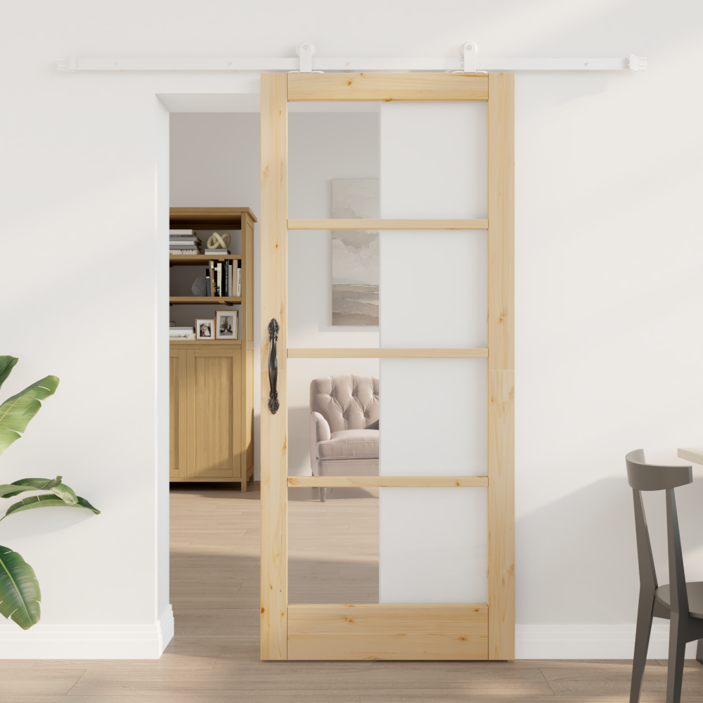 vidaXL Glidande Dörr med Utrustningsset 'ORKDAL'Massivt Trä & Glas