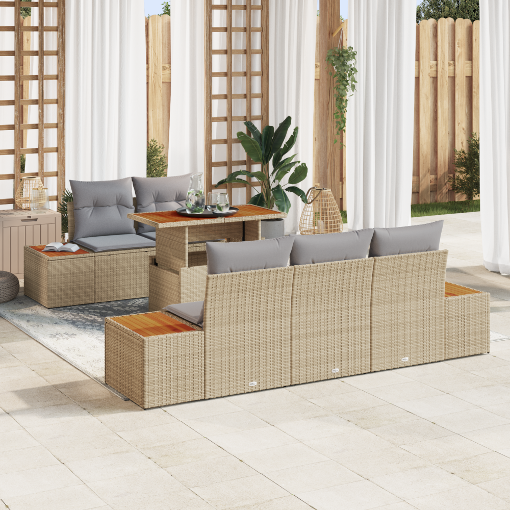 vidaXL 6-delat Trädgårdssoffset med kuddar Beige Polyrotting