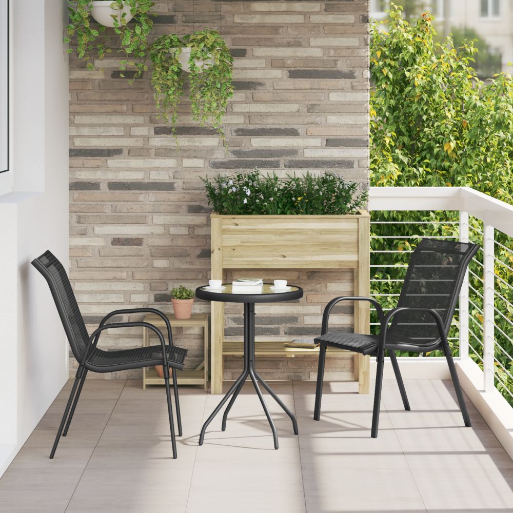 vidaXL 3-delars Trädgårds Bistro Set Svart Textilene och Stål