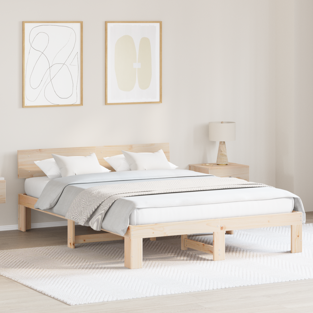 vidaXL Sängram med huvudgavel Naturfärg 150 x 200 cm Massiv furu