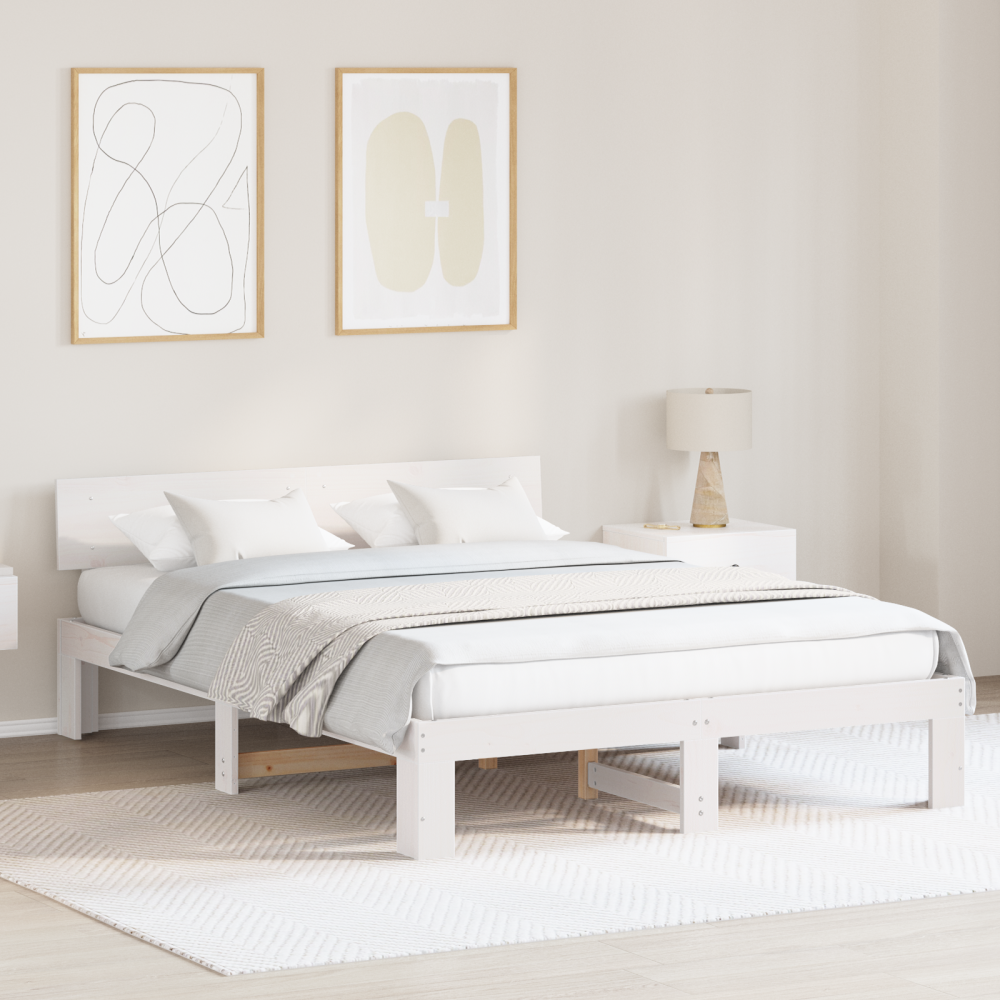 vidaXL Sängram med huvudgavel Vit 140 x 200 cm Massiv furu