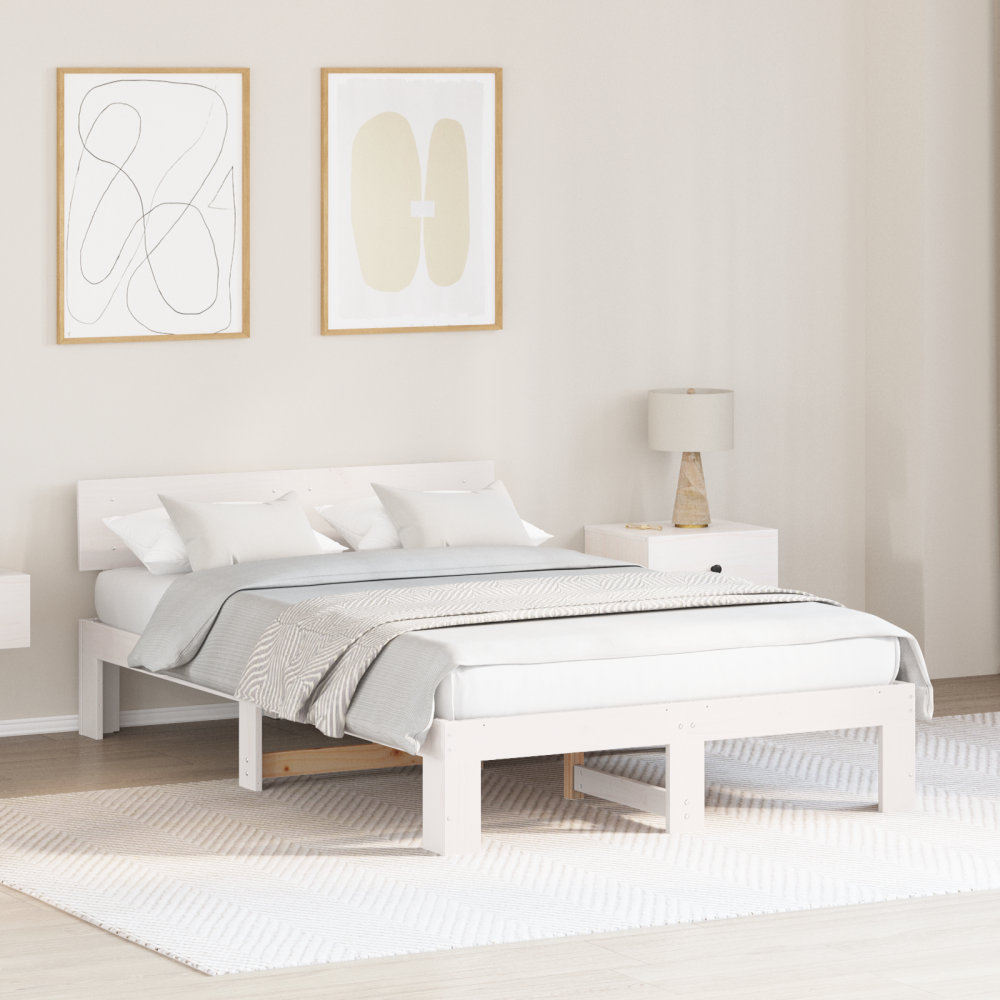 vidaXL Sängram med huvudgavel Vit 120 x 200 cm Massiv furu