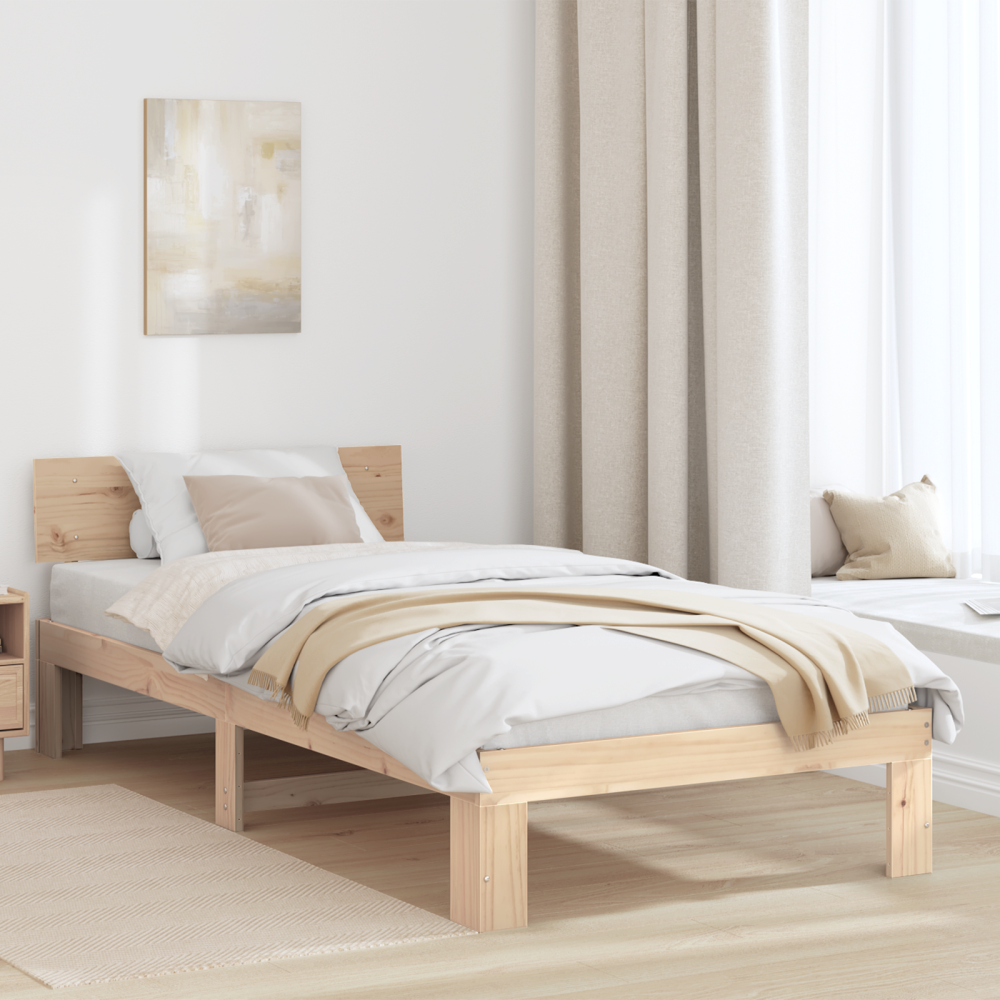 vidaXL Sängram med huvudgavel Naturfärg 90 x 200 cm Massiv furu