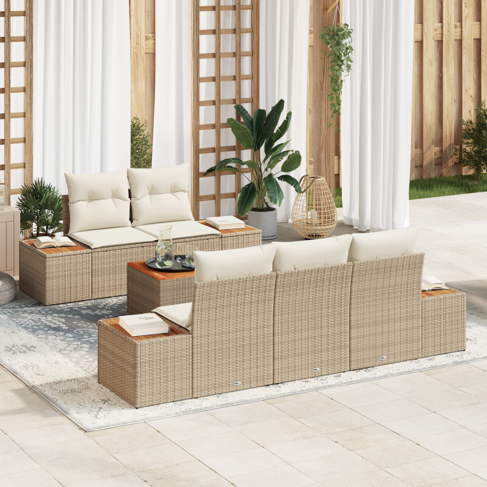 vidaXL 6-delad Trädgårdsoffset med Kuddar Beige Poly Rattan Akacia