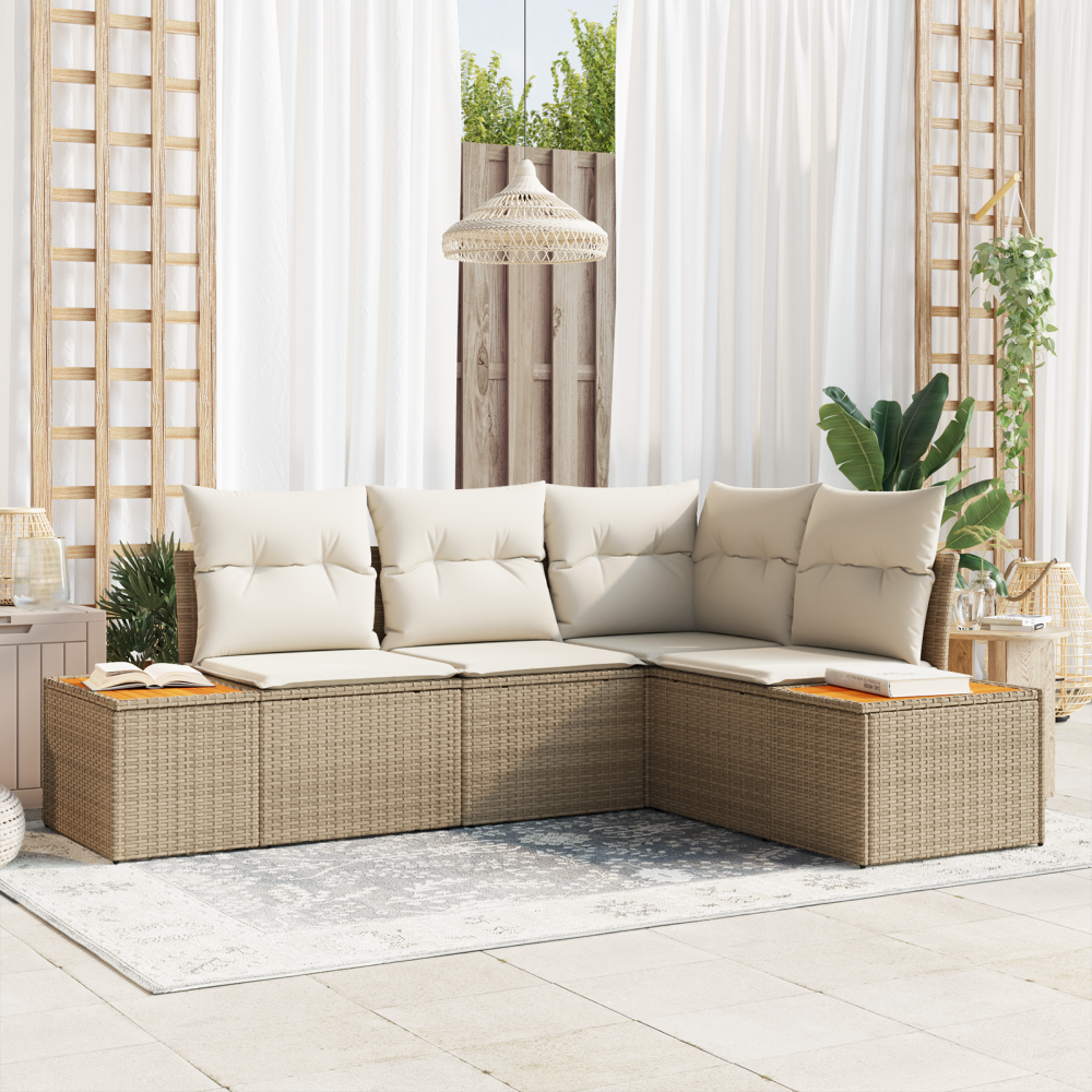 vidaXL 4-delat trädgårdsoffaset med kuddar beige polyrotting akacia