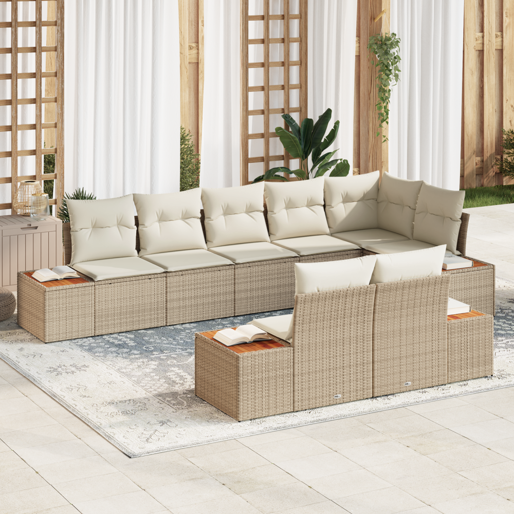 vidaXL 8-delad trädgårdsoffaset med kuddar beige poly rotting akacia