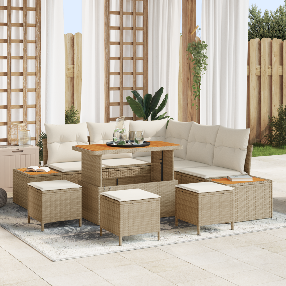 vidaXL 9-delat Trädgårdsofavaro med kuddar Beige Poly Rotting Akacia