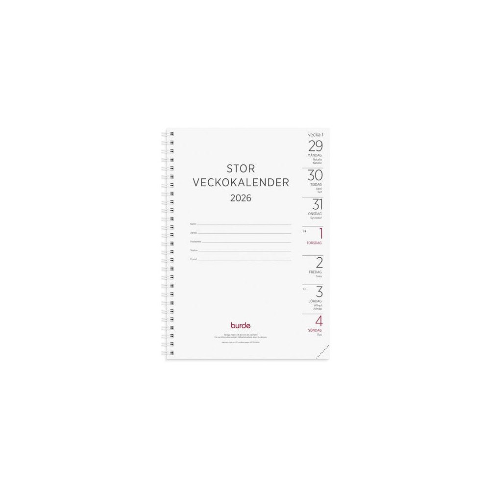 Burde Stor Veckokalender refill 2026