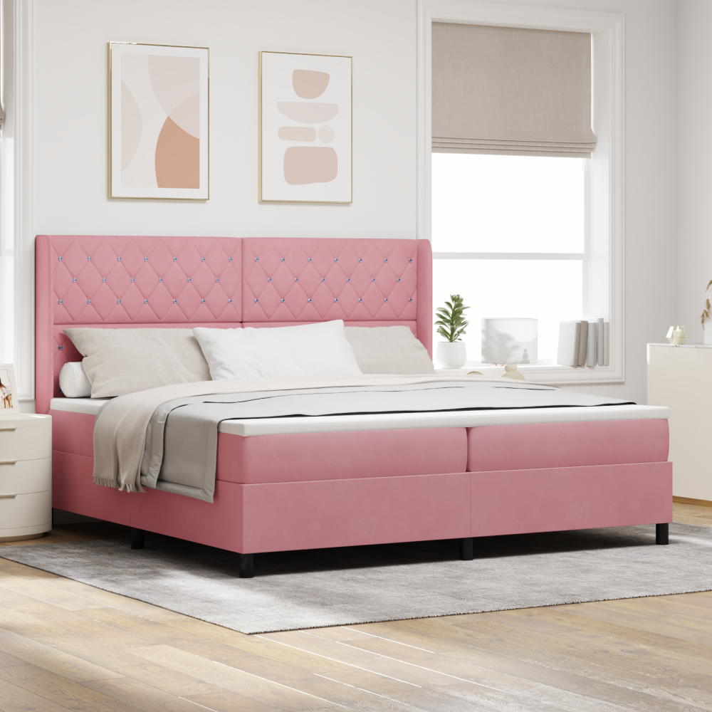 vidaXL Bäddfjäder med madrass med led Rosa 200 x 200 cm Sammet