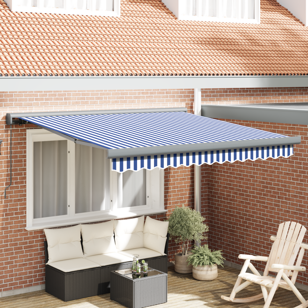 vidaXL Utfällbar markis Blå och Vit 300 x 250 cm Tyg och Metall