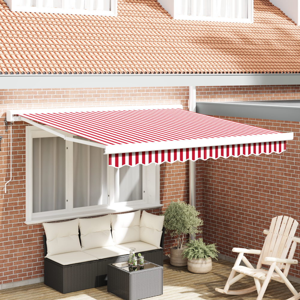 vidaXL Utfällbar markis Röd och vit 300 x 250 cm Tyg, Metall