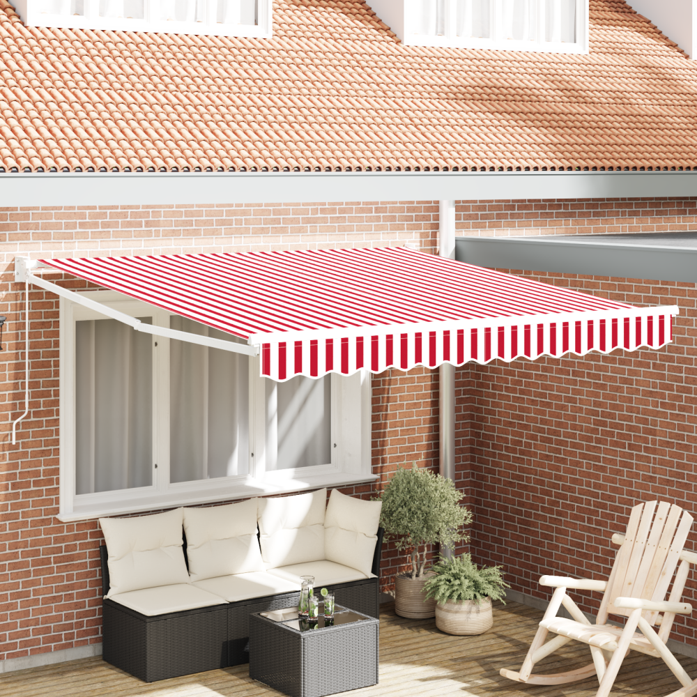 vidaXL Utfällbar markis Röd och vit 350 x 250 cm tyg