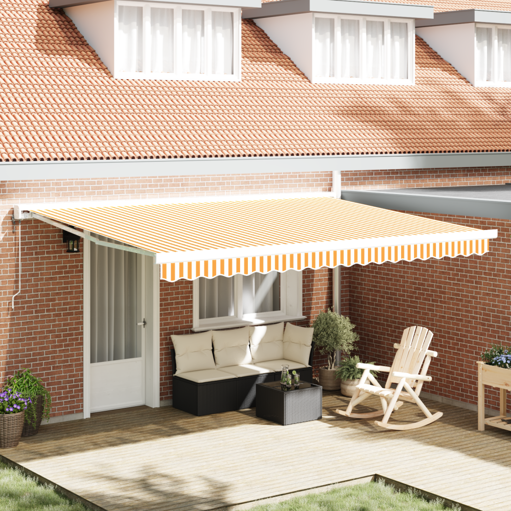 vidaXL Utfällbar markis orange och vit 450 × 300 cm Tyg, Metall