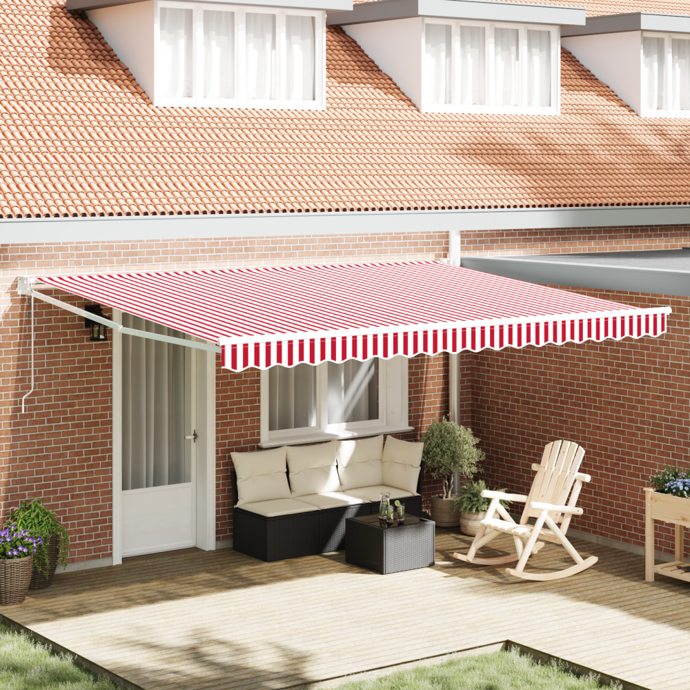 vidaXL Automatisk Hopfällbar Markis Röd och Vit Randig 450x300 cm