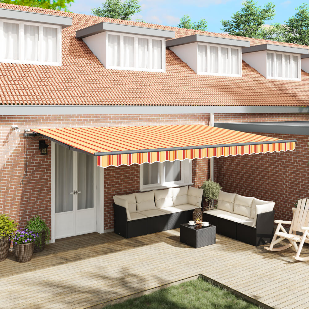 vidaXL Utfällbar markis with gult och orange 500 × 300 cm tyg