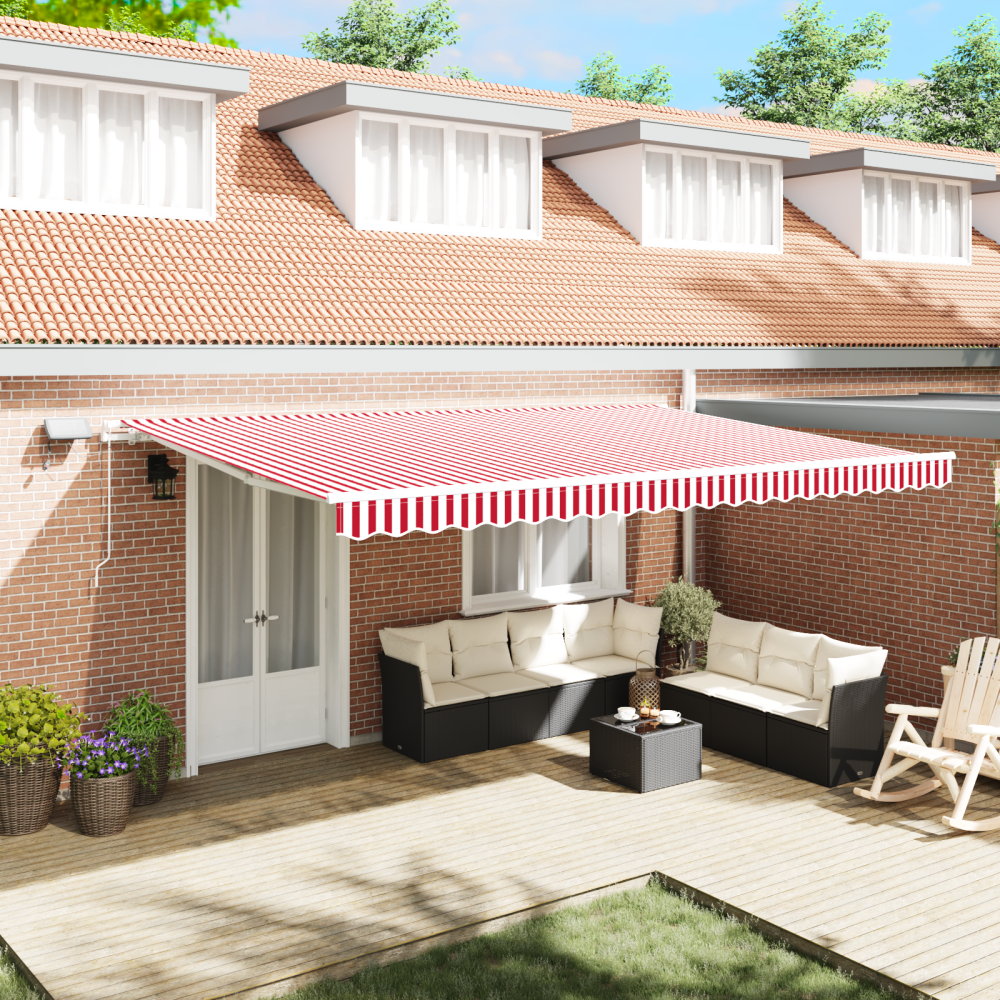 vidaXL Utfällbar markis with Manuell 500 × 350 cm Röd och vit
