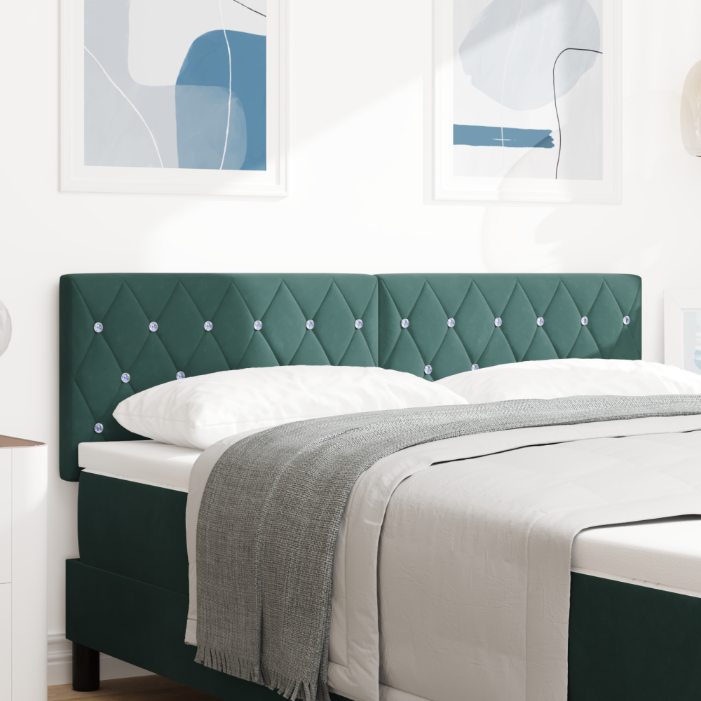 vidaXL LED sänggavel med kristallknappar, tuftad i mörkgrön 72 cm sammet