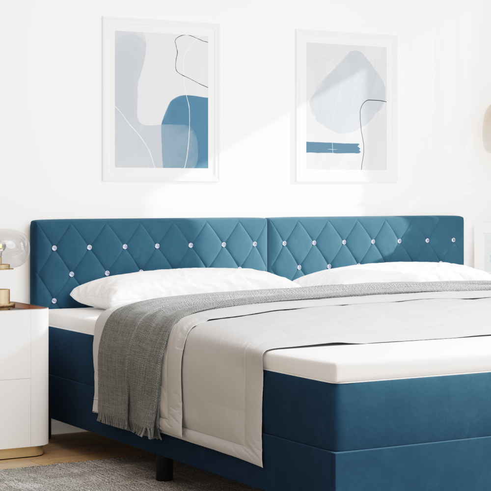 vidaXL LED Sänggavel med LED -remsljus Argyle Mörkblå 100 cm Sammet