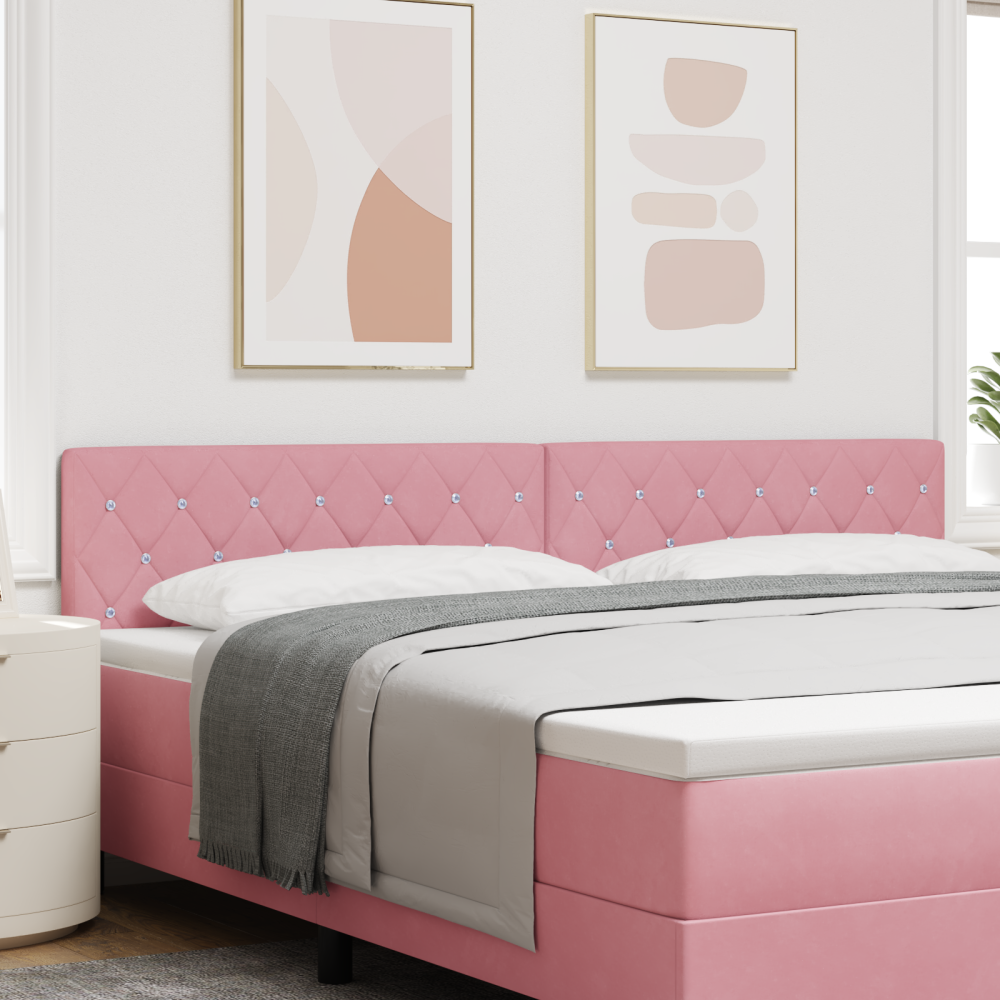 vidaXL LED Sänggavel med LED -remsljus Argyle Rosa 100 cm Sammet