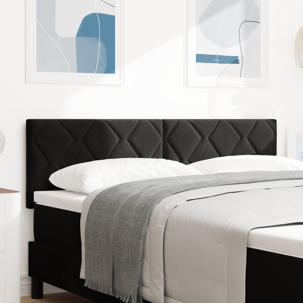 vidaXL LED Huvudgavel Diamant Block Design Svart 144 cm Sammet