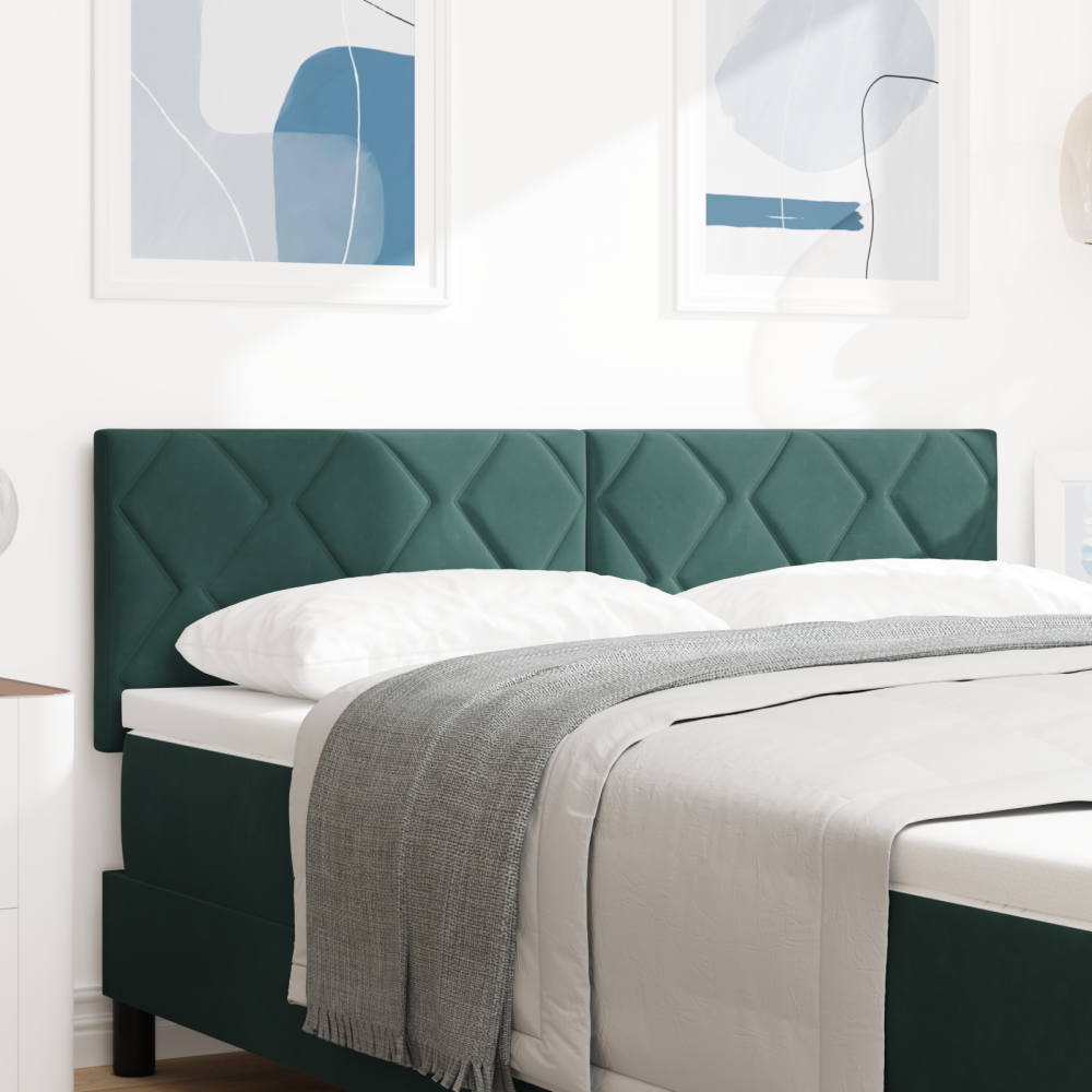 vidaXL LED Sänggavel med LED -remsljus Mörkgrön 144 cm Sammet