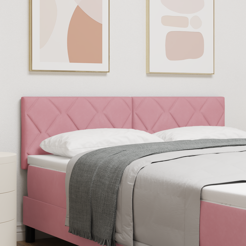 vidaXL LED-sänggavel Diamantblock design Rosa 144 cm Sammet