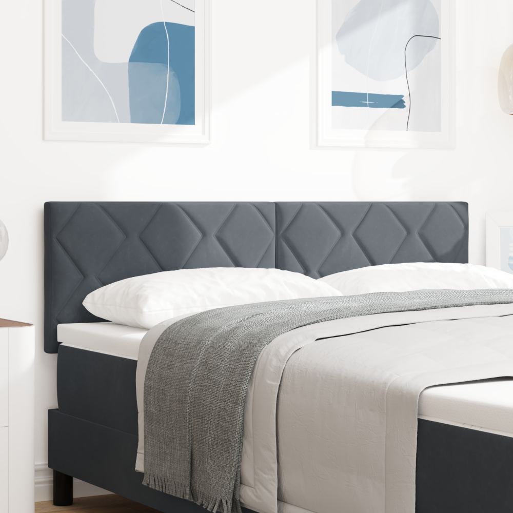 vidaXL LED Huvudgavel Diamantblock Design Mörkgrå 160 cm Sammet
