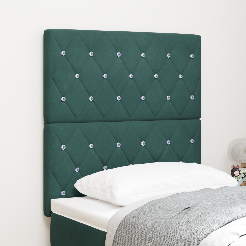 vidaXL LED Sänggavel med LED -remsljus Argyle Mörkgrön 80 cm Sammet