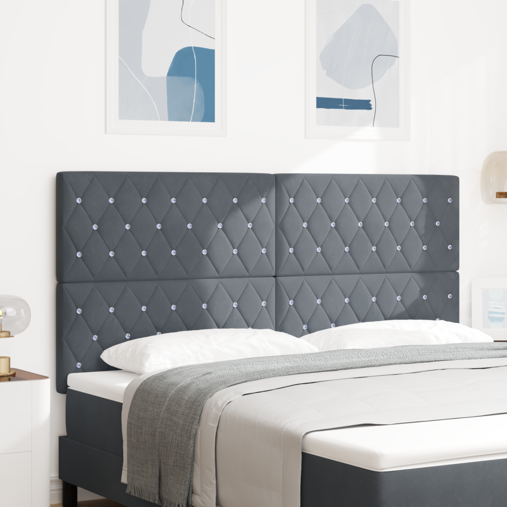 vidaXL LED Sänggavel med LED -remsljus Argyle Mörkgrå 90 cm Sammet