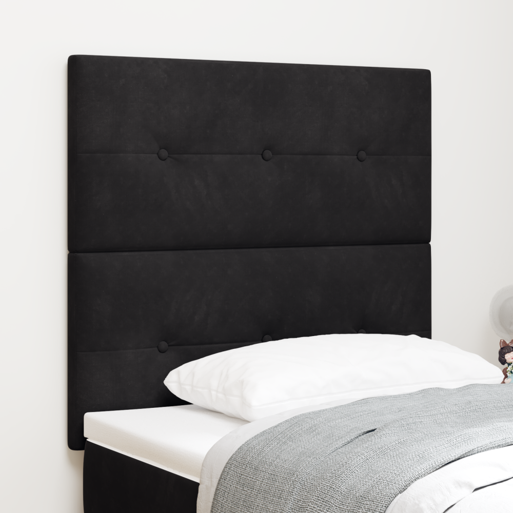 vidaXL LED Huvudgavel Svart 90 cm Sammet