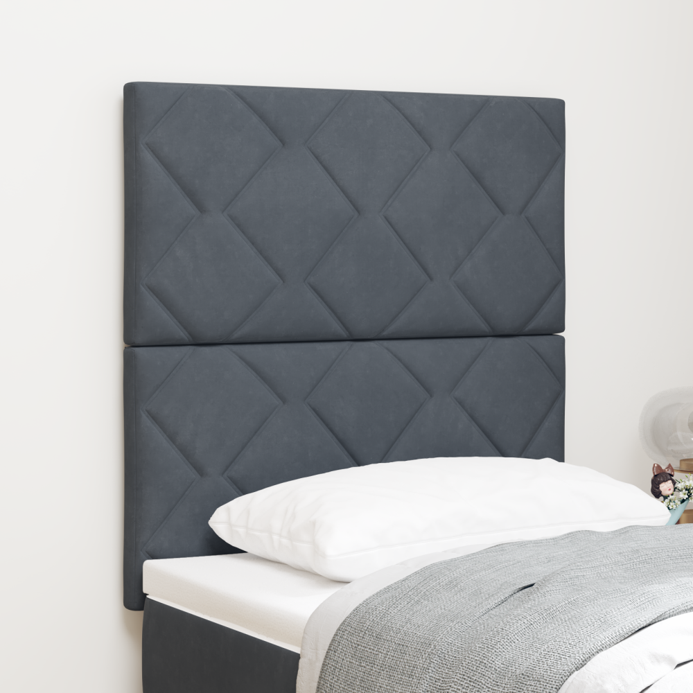 vidaXL LED sänggavel diamantblock design mörkgrå 80 cm sammet