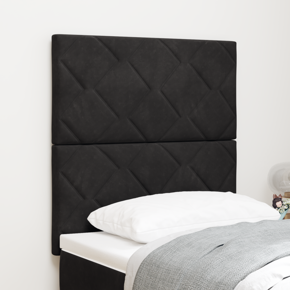 vidaXL LED Sänggavel med LED -remsljus Geometriskt Svart 80 cm Sammet