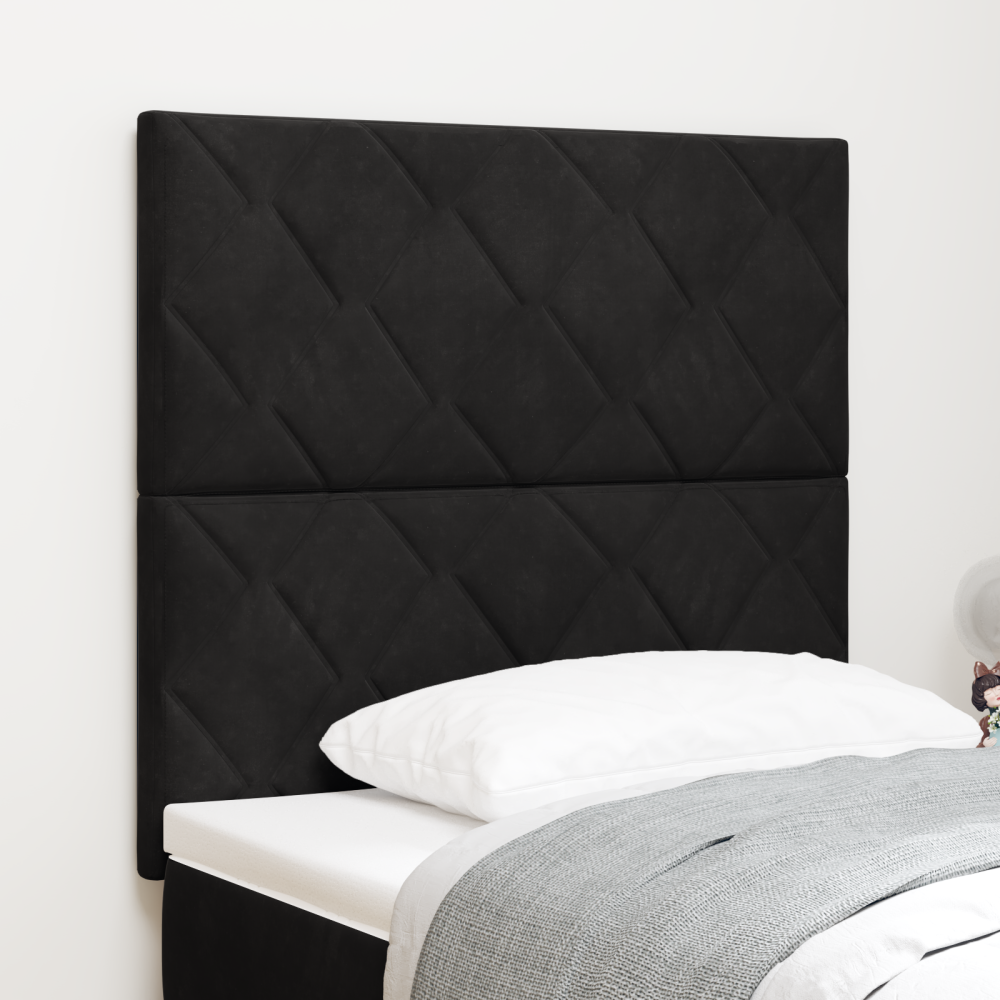 vidaXL LED-sänggavel Diamantblock design Svart 100 cm Sammet