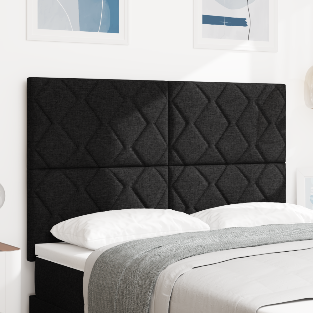 vidaXL LED Sänggavel Diamantblockdesign Svart 144 cm Tyg
