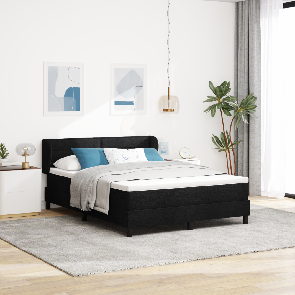 vidaXL Bäddfjäder med madrass med huvudgavel Svart 160 x 200 cm tyg
