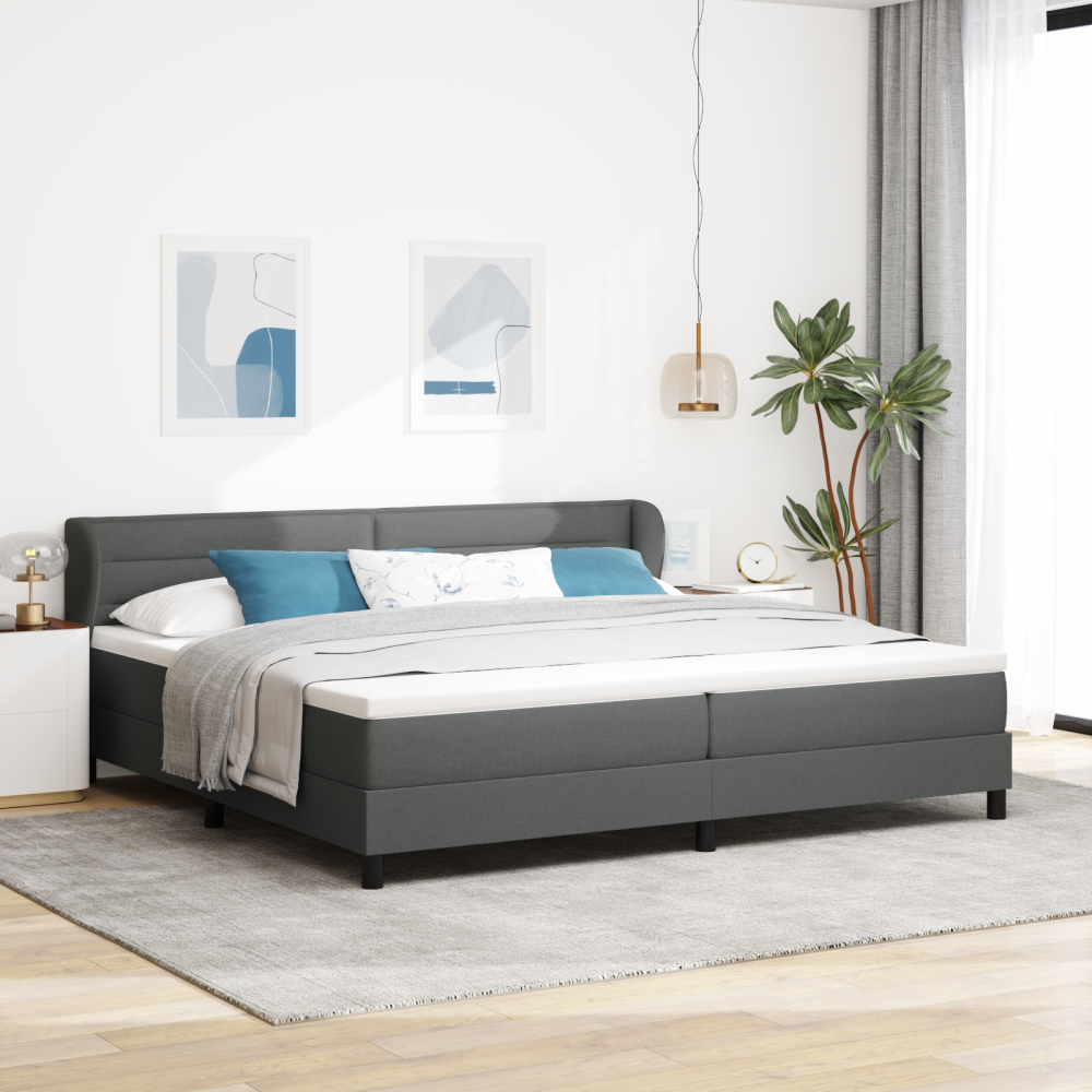 vidaXL Bäddfjäder med madrass med huvudgavel Mörkgrå 200 x 200 cm tyg