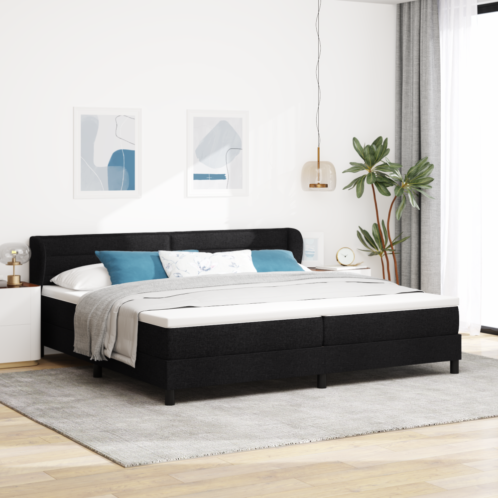 vidaXL Bäddfjäder med madrass med huvudgavel Svart 200 x 200 cm tyg