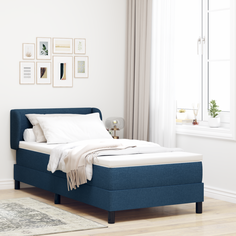 vidaXL Boxspring Säng med Madrass Blå 90x190 cm Tyg