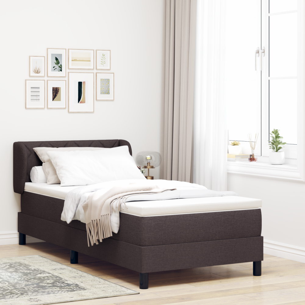 vidaXL Resårsäng med madrass 90x200 cm mörkbrun tyg
