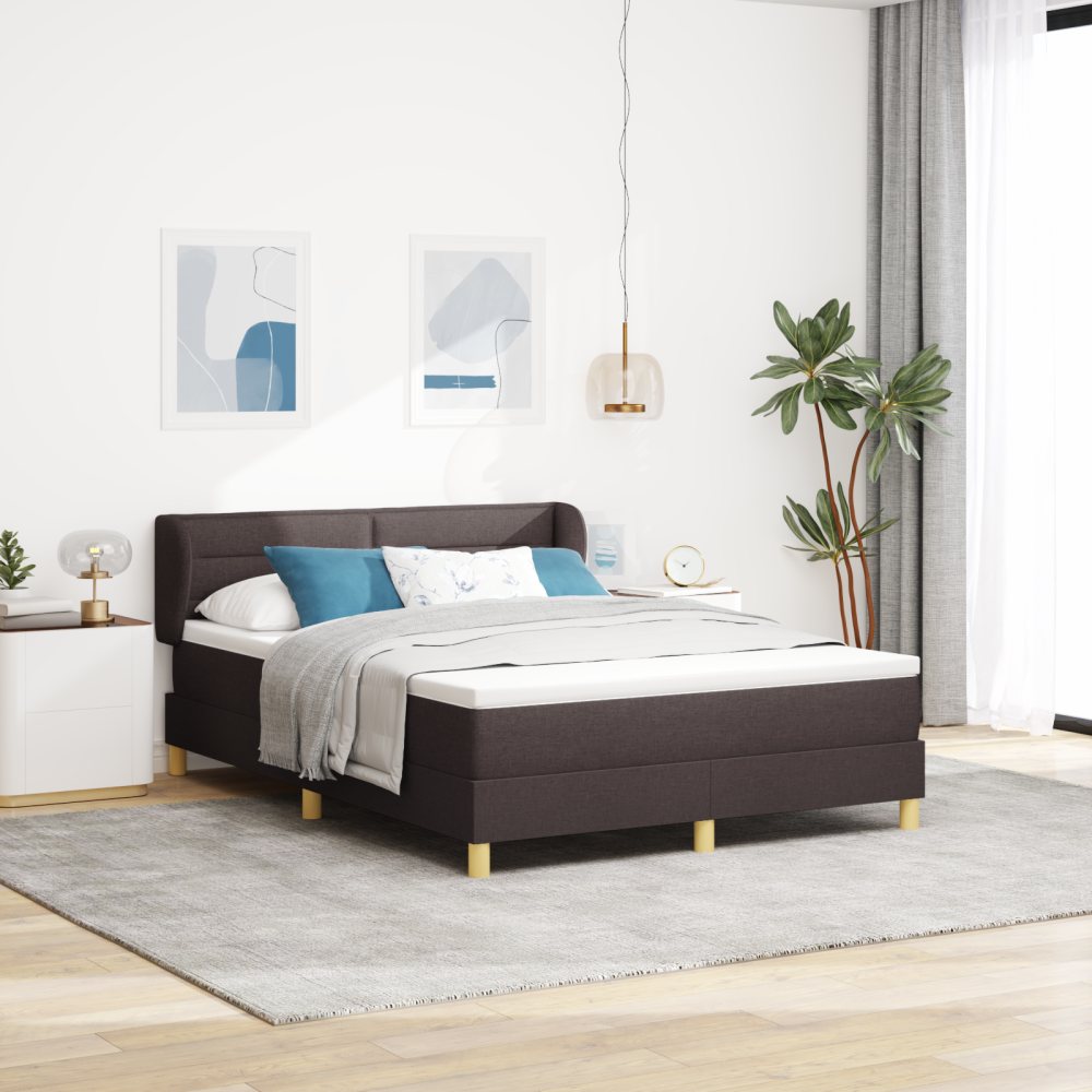 vidaXL Resårsäng med madrass 140x200 cm mörkbrun tyg