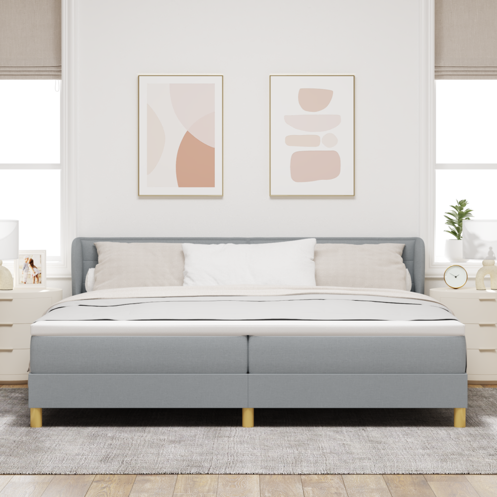 vidaXL Bäddfjäder med madrass med huvudgavel Ljusgrå 200 x 200 cm tyg