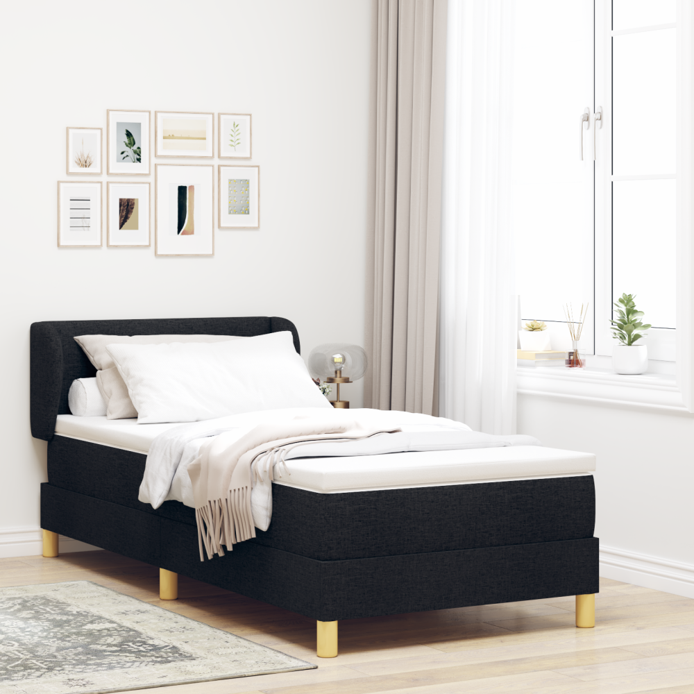 vidaXL Bäddfjäder med huvudgavel Svart 80 x 200 cm tyg