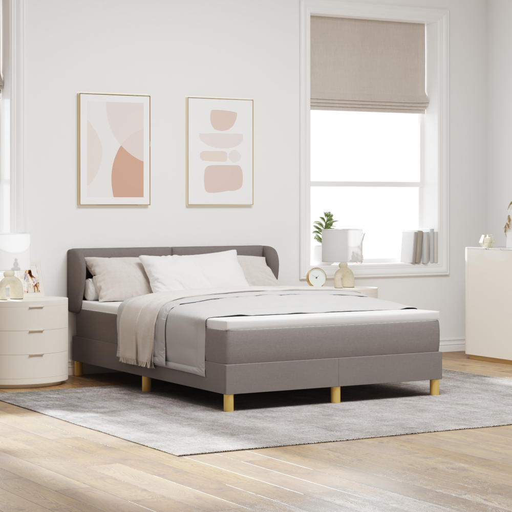vidaXL Bäddfjäder med huvudgavel Taupe 140 x 200 cm tyg