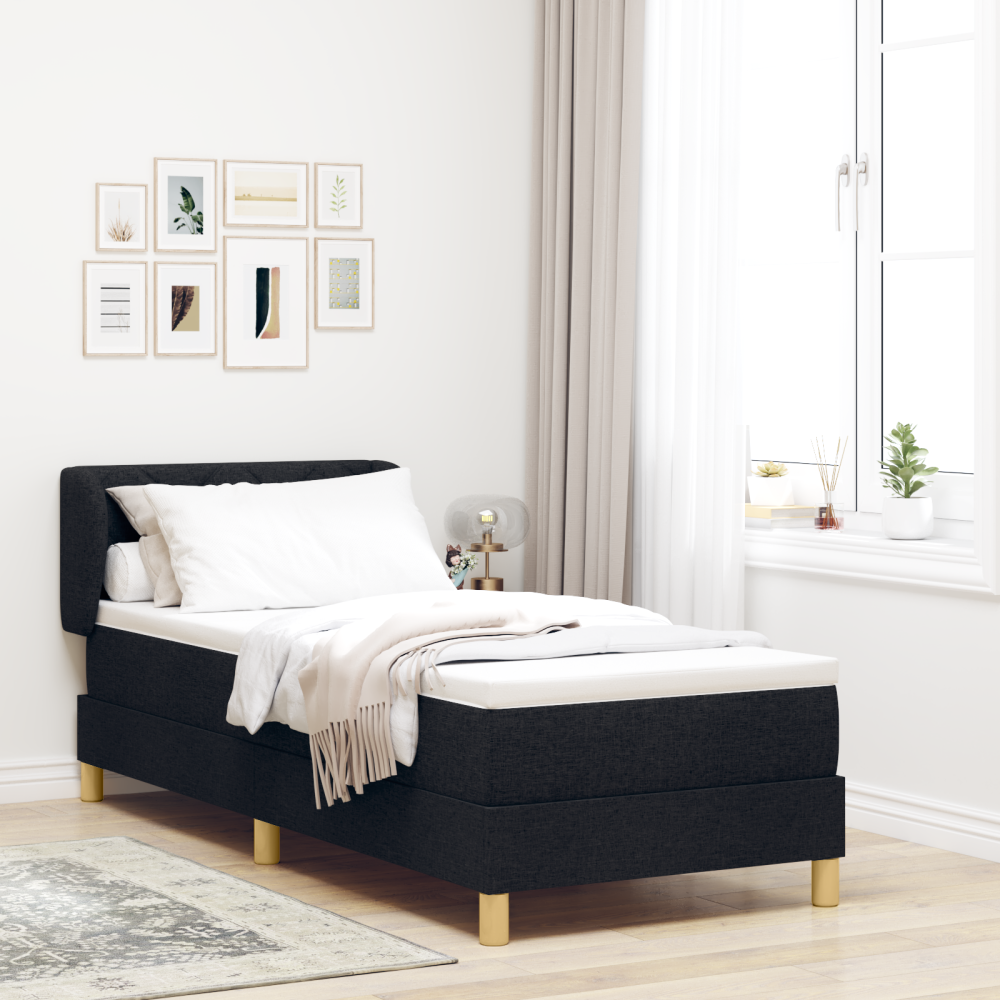 vidaXL Bäddfjäder med huvudgavel Svart 80 x 200 cm tyg