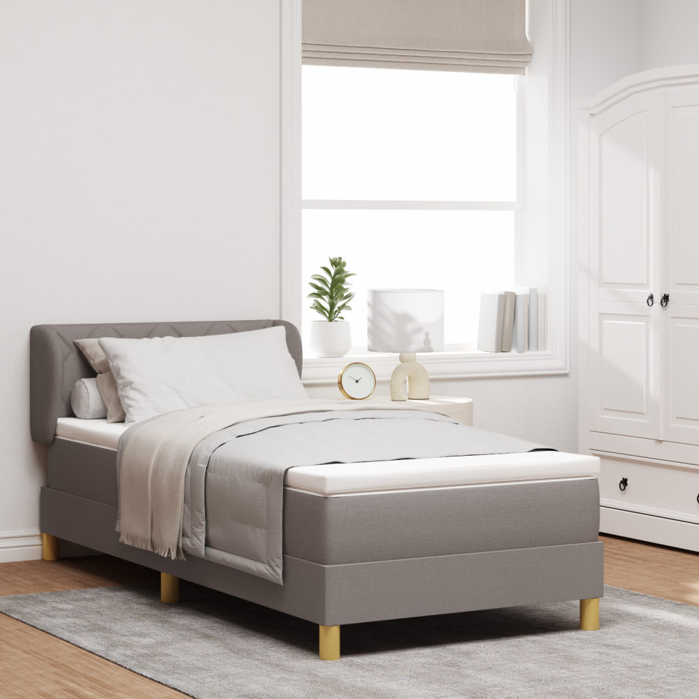 vidaXL Bäddfjäder med huvudgavel Taupe 90 x 200 cm tyg