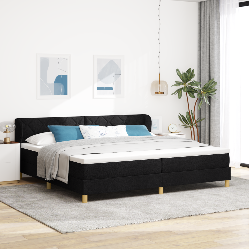 vidaXL Bäddfjäder med huvudgavel Svart 200 x 200 cm tyg