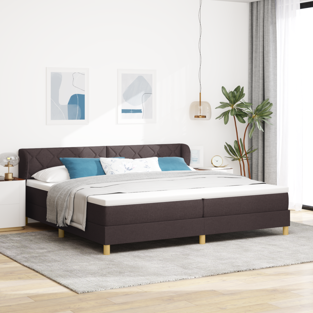 vidaXL Bäddfjäder med huvudgavel Mörkbrun 200 x 200 cm tyg