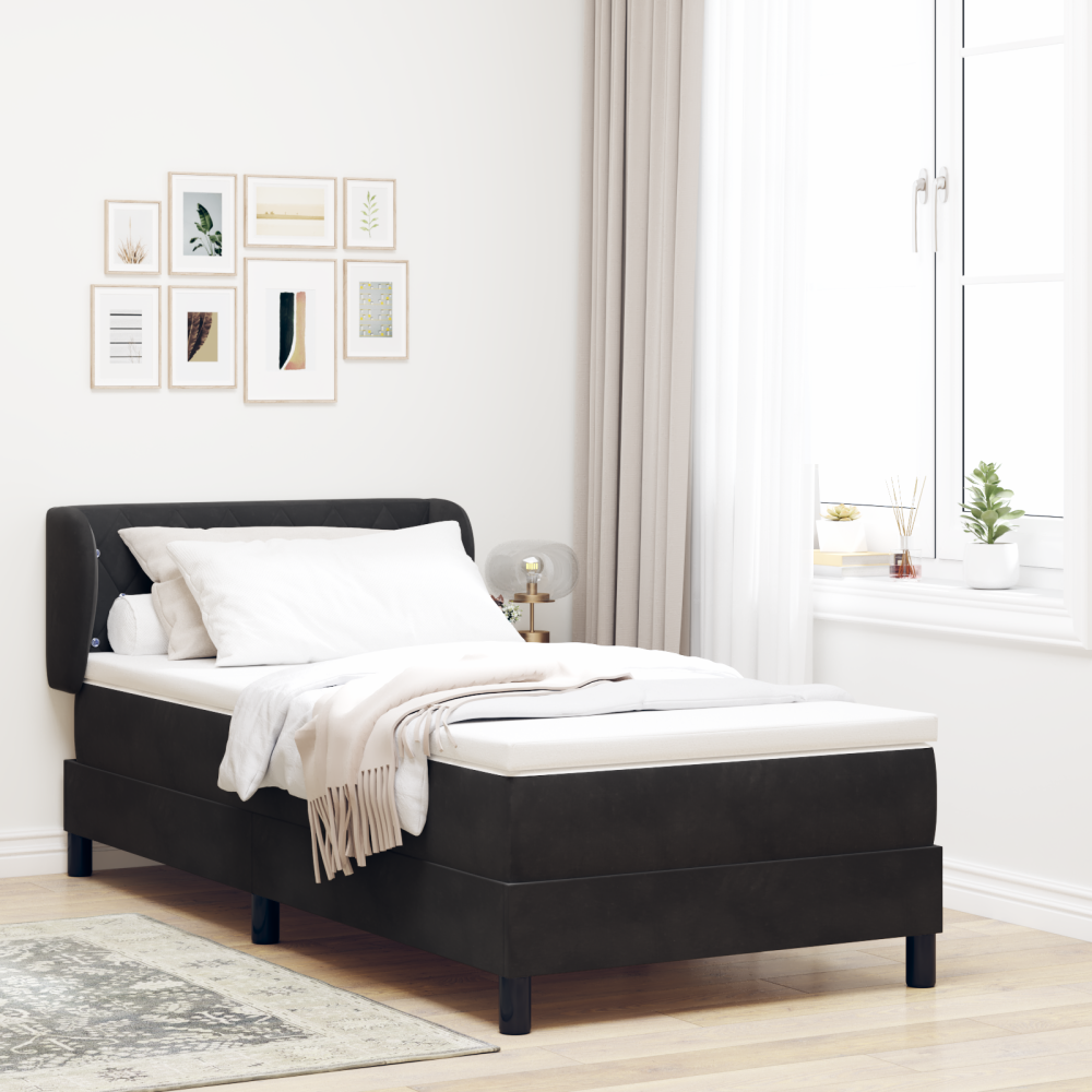 vidaXL Bäddfjäder med huvudgavel Svart 90 x 200 cm Sammet