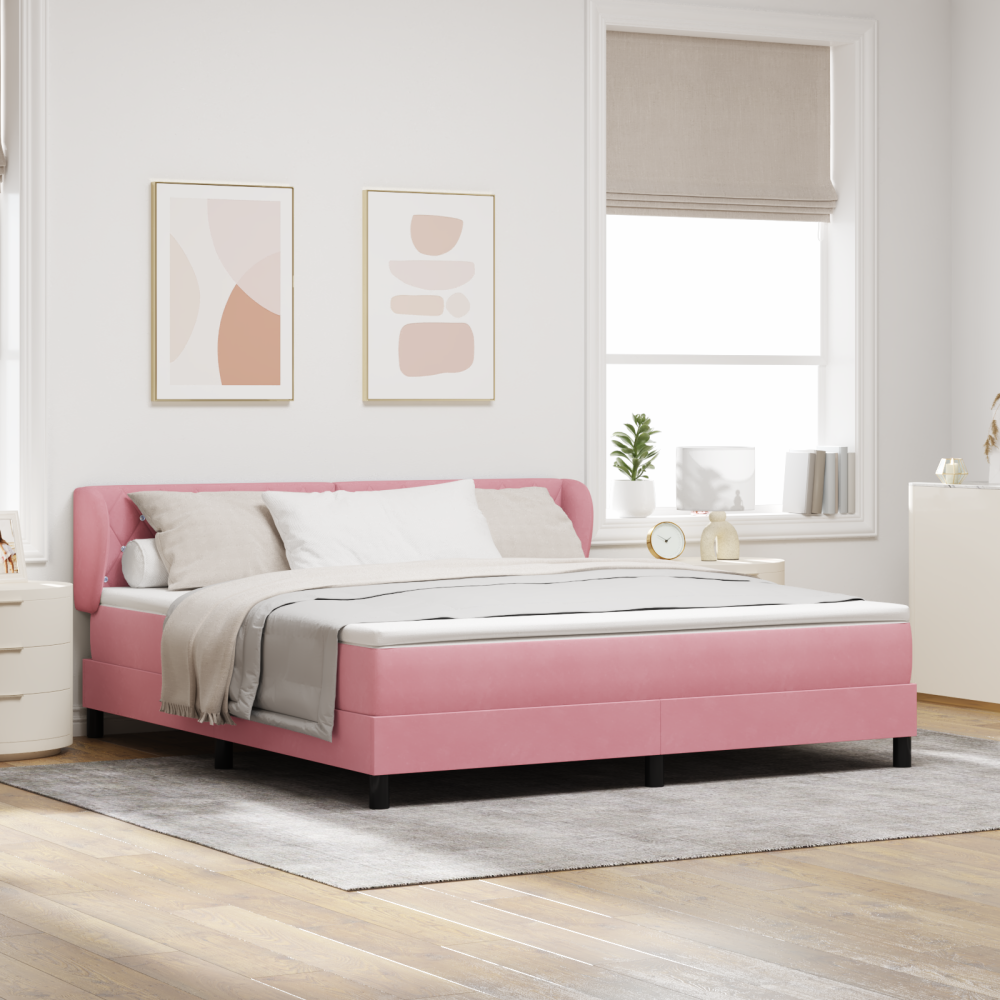 vidaXL Bäddfjäder med huvudgavel Rosa 180 x 200 cm Sammet