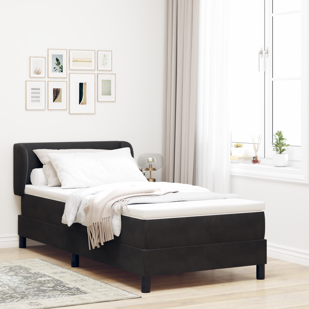 vidaXL Bäddfjäder med huvudgavel Svart 90 x 190 cm Sammet